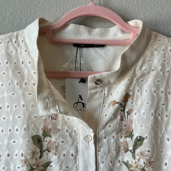 ANewsta Curve 4XL Ivory Floral Embroidered Eyelet Maxi Dress Long Sleeve Cottage - Picture 13 of 13